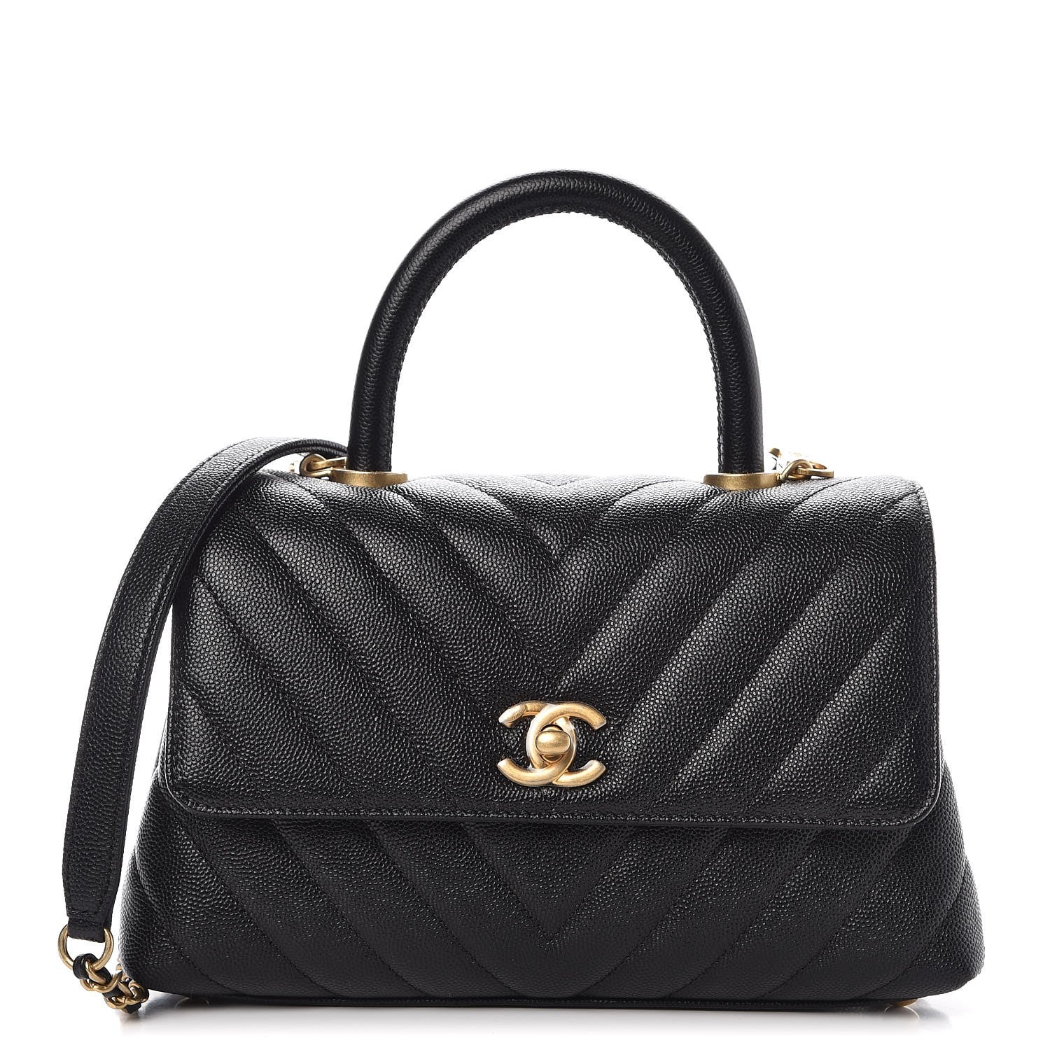Chanel Caviar Chevron Quilted Mini Coco Handle Flap Black 1 of 8