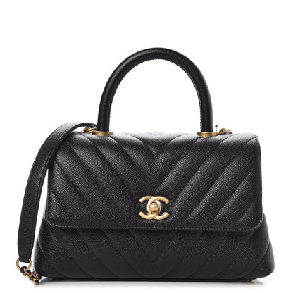 Chanel Caviar Chevron Quilted Mini Coco Handle Flap Black 1 of 8