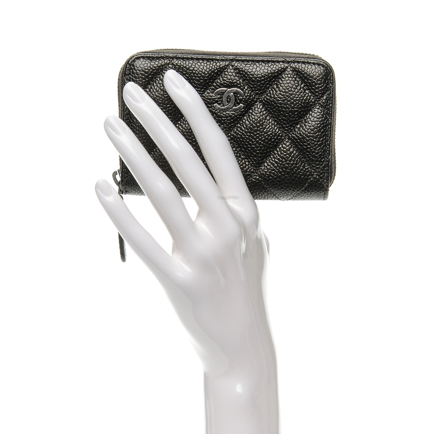 Metallic Caviar Quilted Zip Coin Purse Dark Charcoal