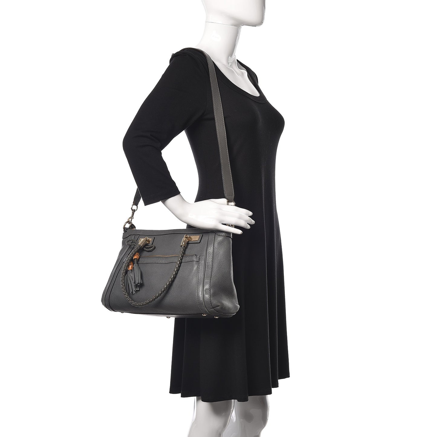 Pebbled Calfskin Small Bella Top Handle Bag Gray