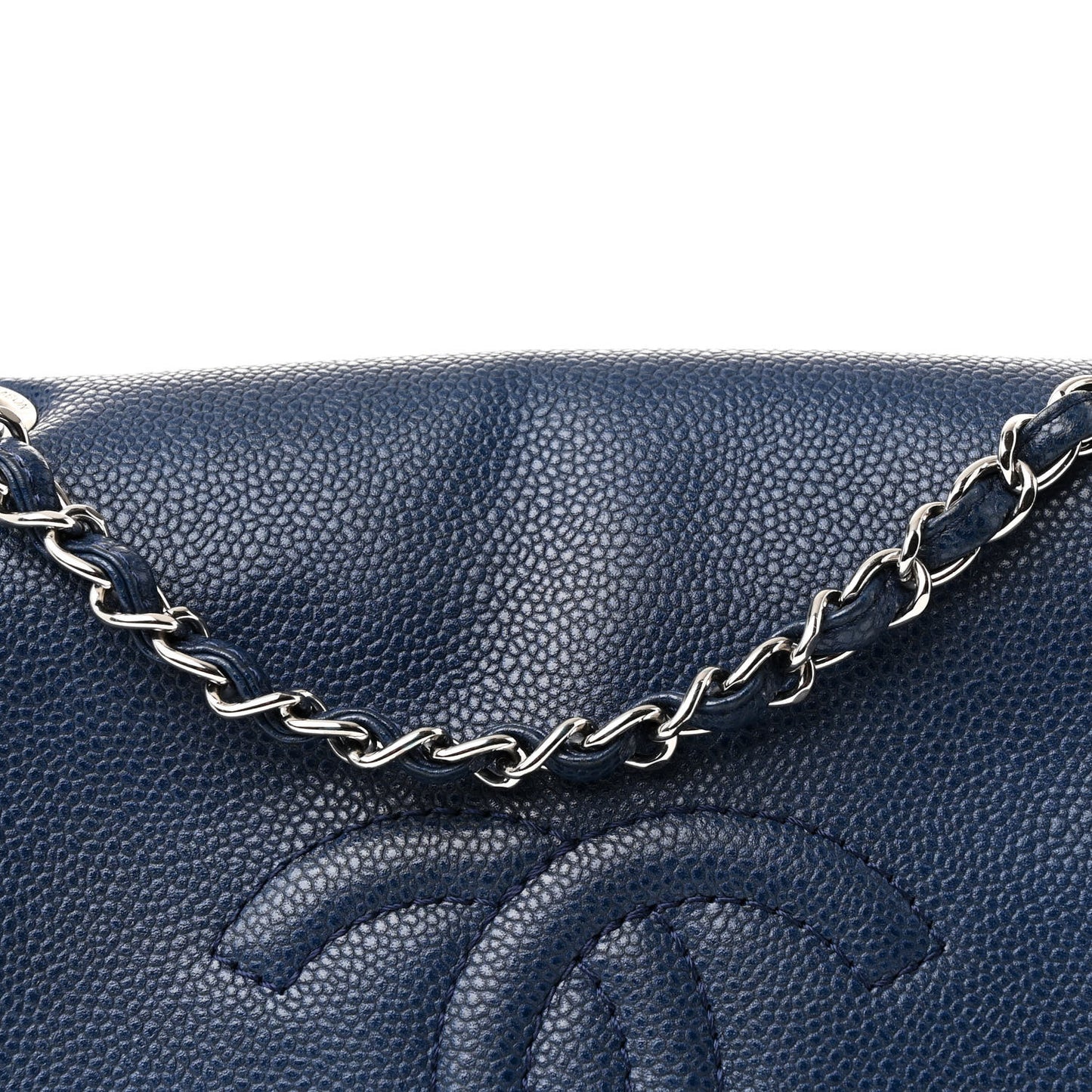 Caviar Medium Timeless CC Flap Navy Blue