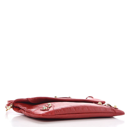 Balenciaga Agneau Giant 12 Gold Hardware Envelope Strap Clutch Rouge Lipstick 4 of 7
