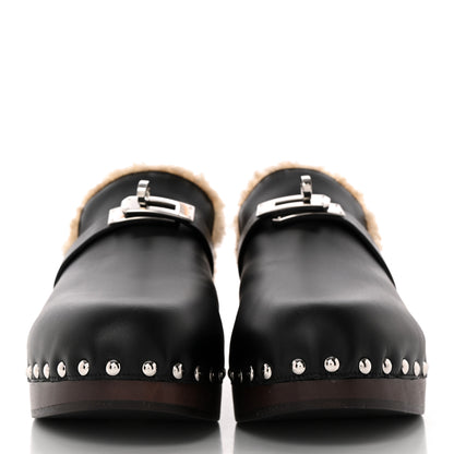 Hermes Calfskin Woolskin Carlotta Mules 38 Black 2 of 10