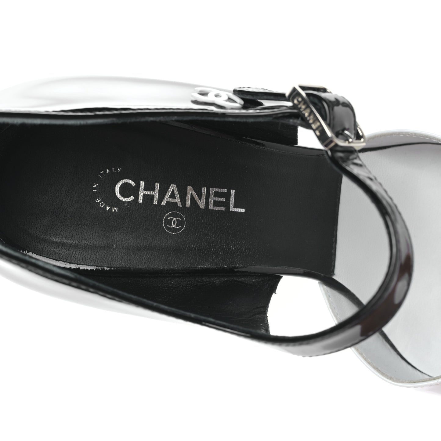 Patent Calfskin CC Pumps 36 White Black