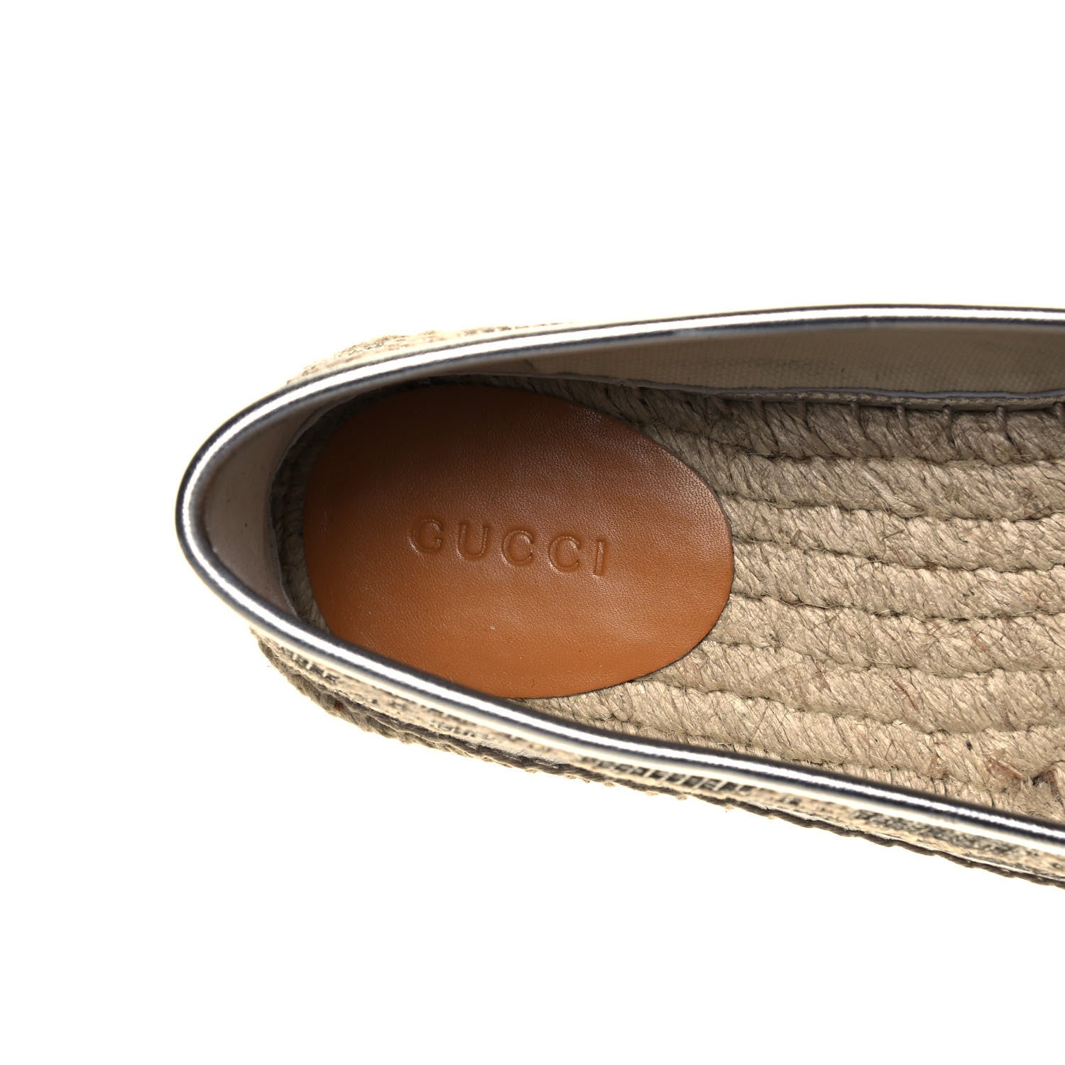 Gucci Lame Nappa GG Monogram Espadrilles 39.5 Silver Beige 8 of 9