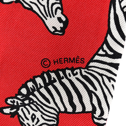 Hermes Silk Les Zebres Twilly Rouge Black White 4 of 4