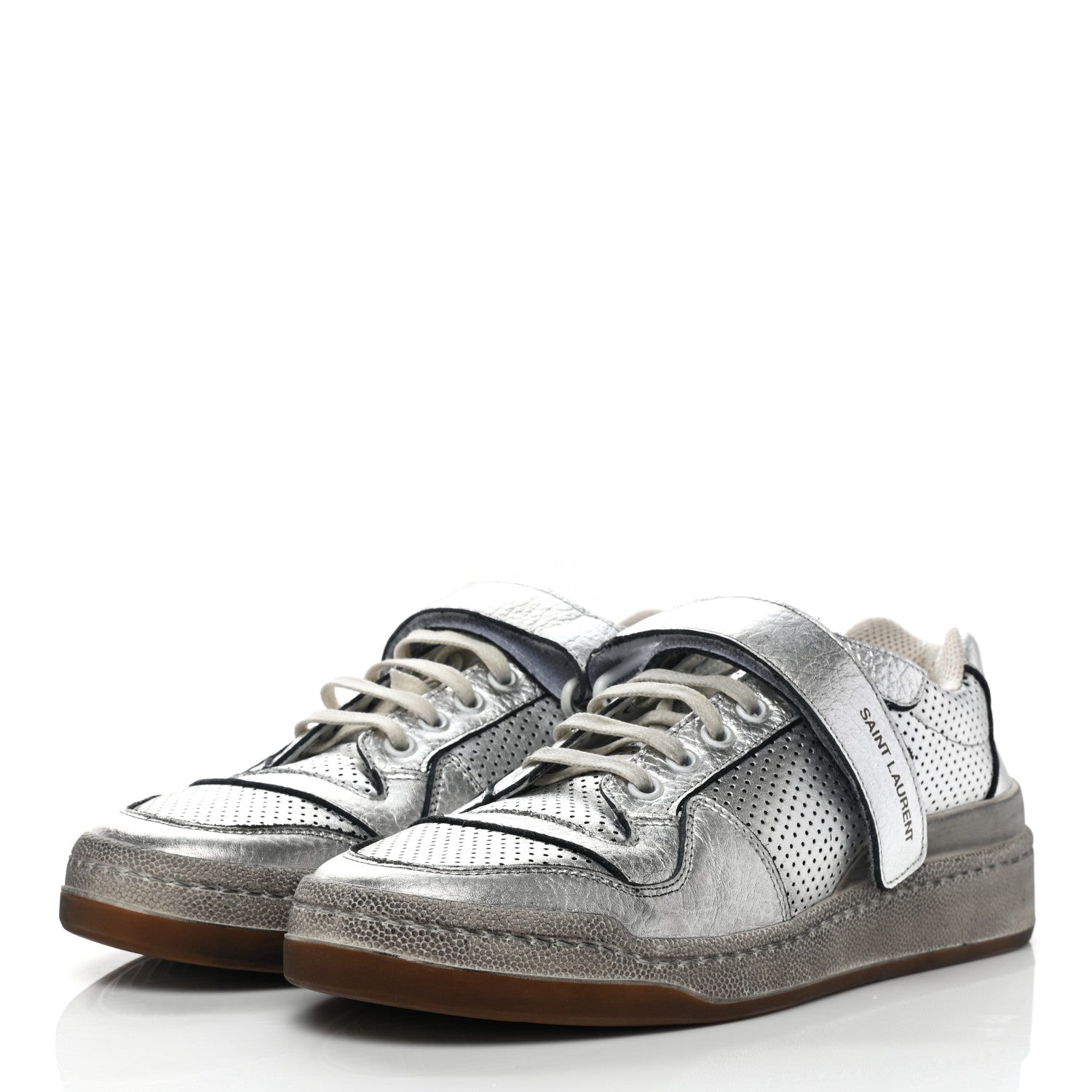 Saint Laurent Calfskin Perforated Womens SL24 Sneakers 39 Argento 3 of 12