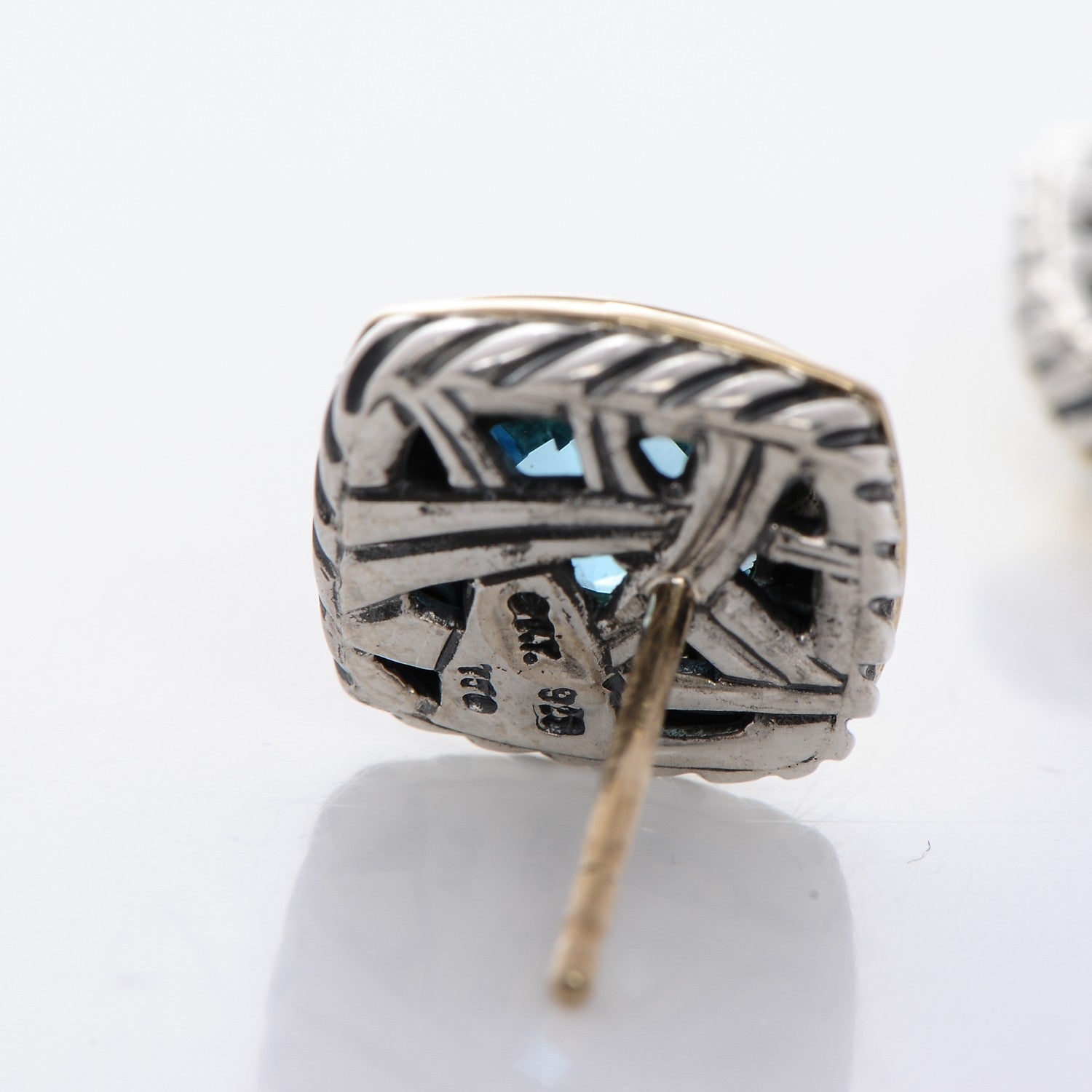 David Yurman Sterling Silver 18K Gold Blue Topaz 7mm Petite Albion Earrings 4 of 6