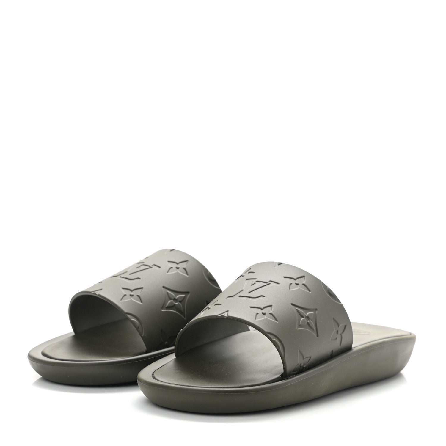 Louis Vuitton Matte Rubber Monogram Embossed Sunbath Slide Sandals 37 Khaki 3 of 7