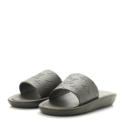 Louis Vuitton Matte Rubber Monogram Embossed Sunbath Slide Sandals 37 Khaki 3 of 7