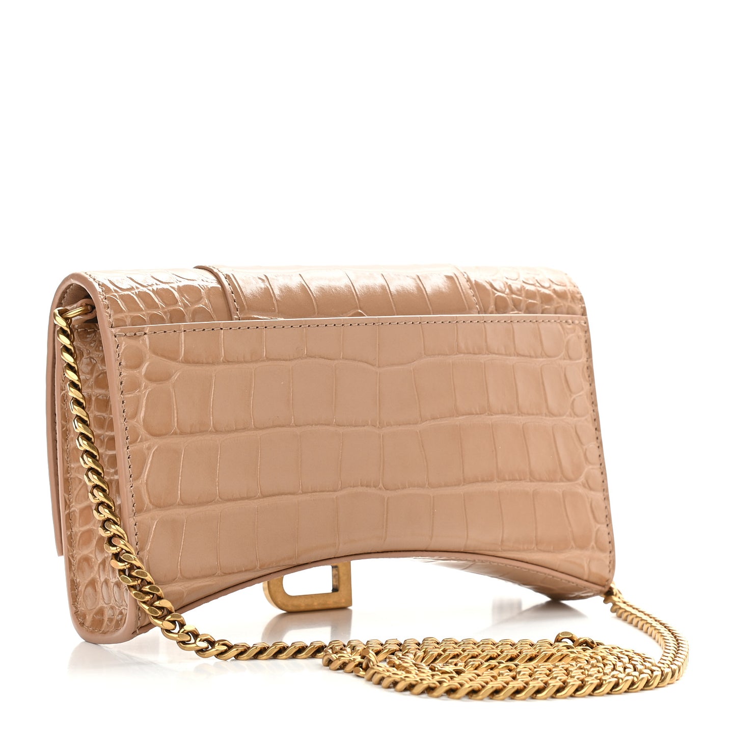 Shiny Calfskin Crocodile Embossed Hourglass Chain Bag Nude Beige