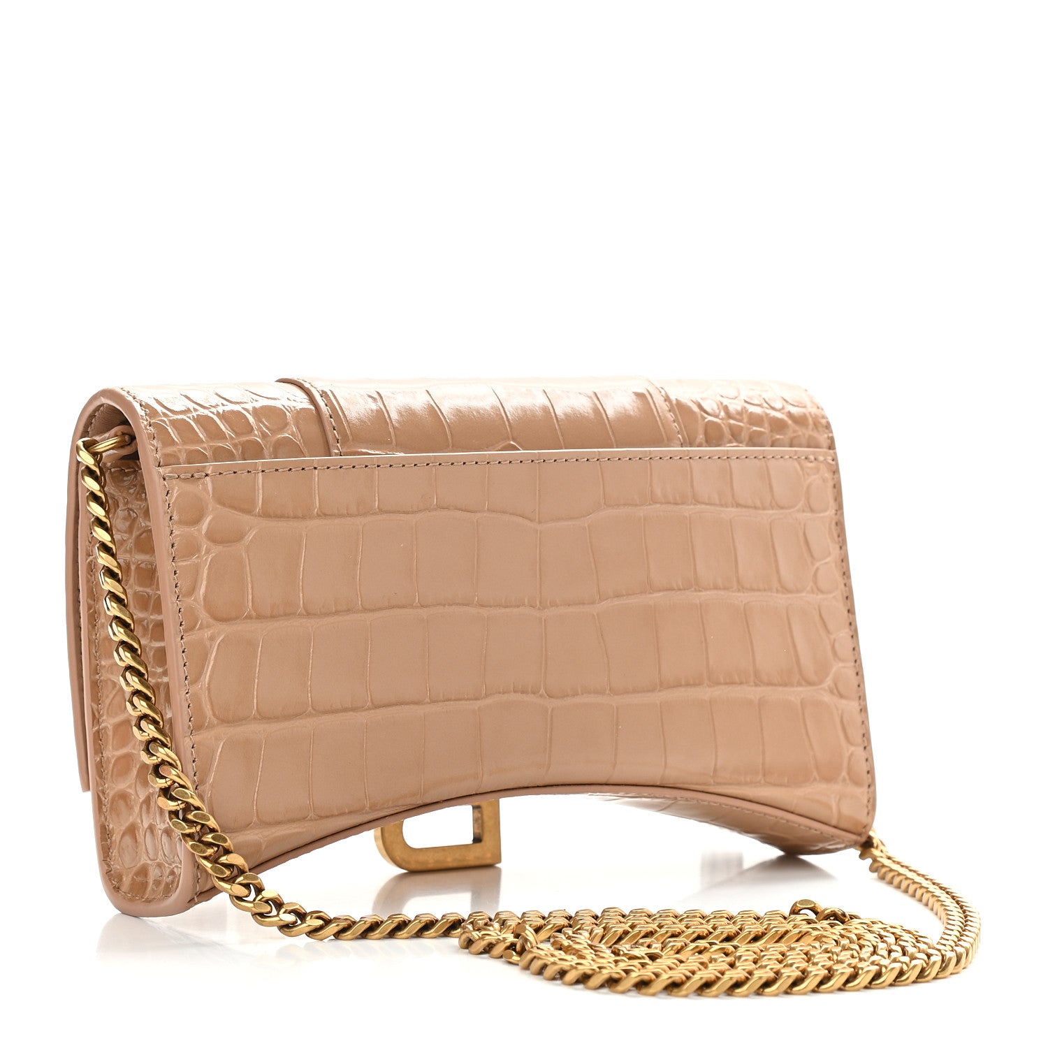 Balenciaga Shiny Calfskin Crocodile Embossed Hourglass Chain Bag Nude Beige 3 of 8