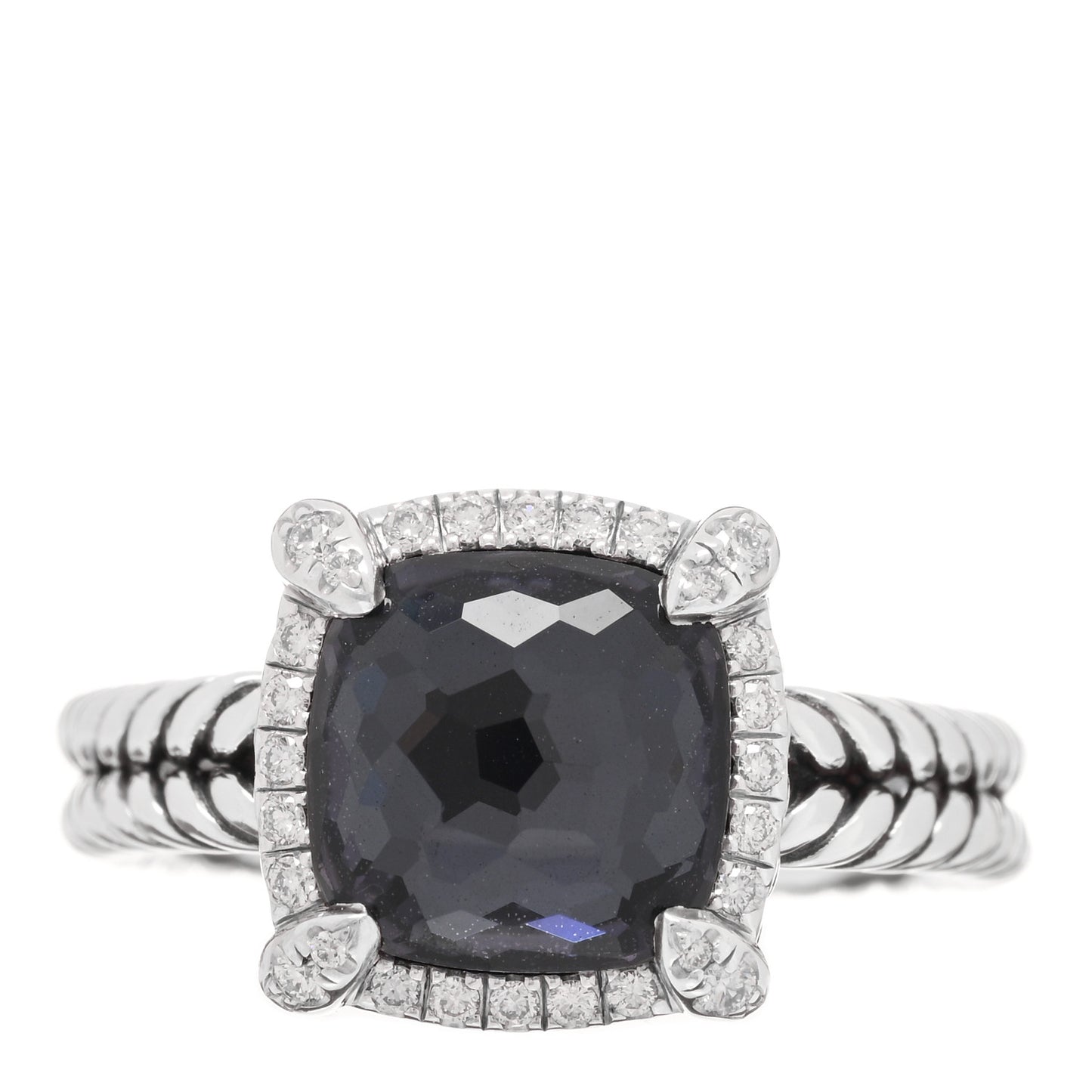 Sterling Silver Diamond Black Orchid 9mm Chatelaine Pave Bezel Ring 54 7