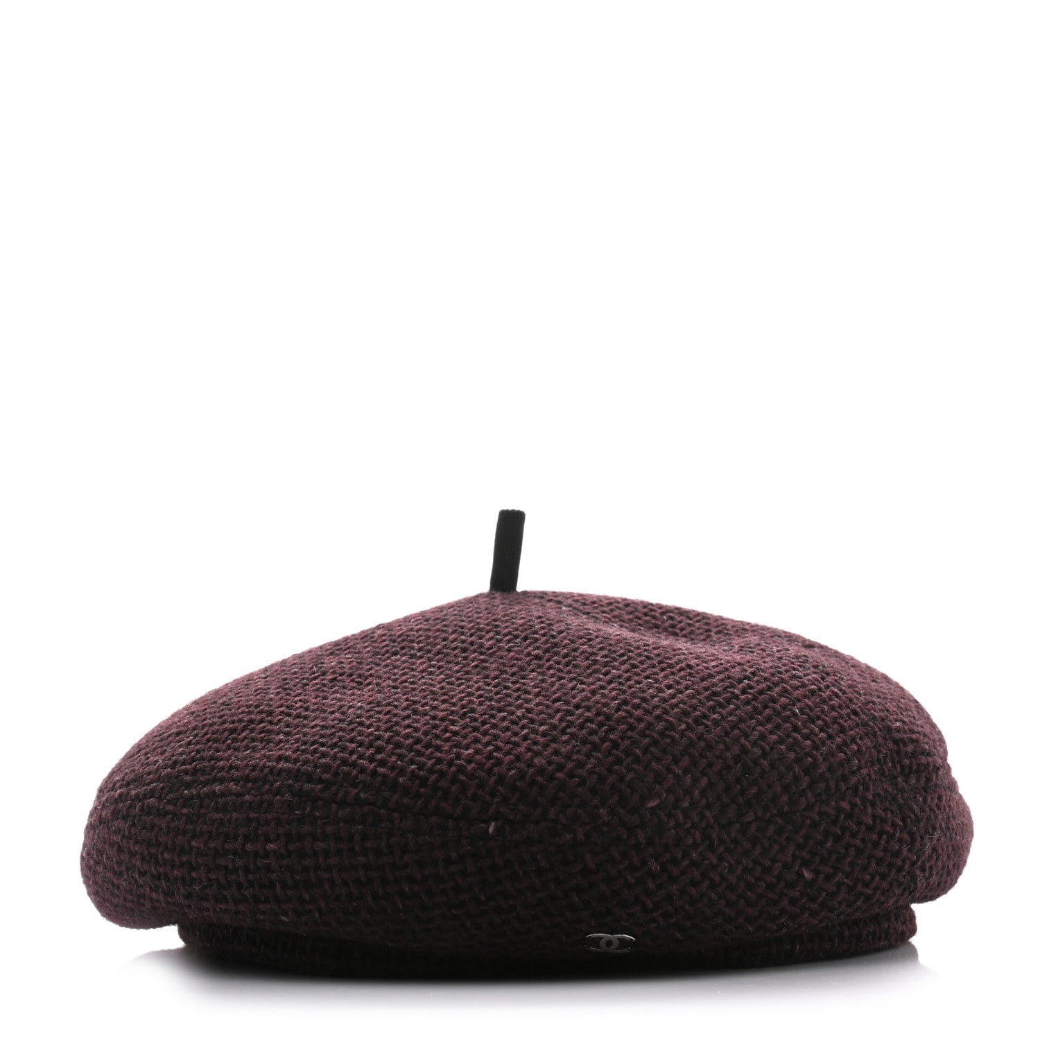 Chanel Wool Fabric CC Beret M Burgundy Black 3 of 8