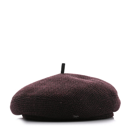 Chanel Wool Fabric CC Beret M Burgundy Black 3 of 8