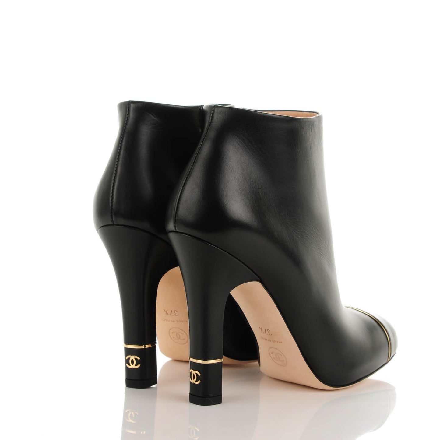 Calfskin Patent Short Boots 37.5 Black Burgundy