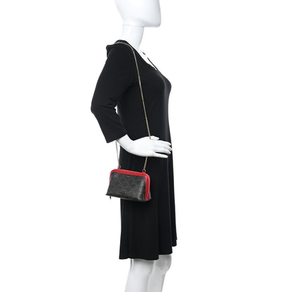 Celine Lambskin Triomphe Canvas Clutch With Chain Red 2 of 10