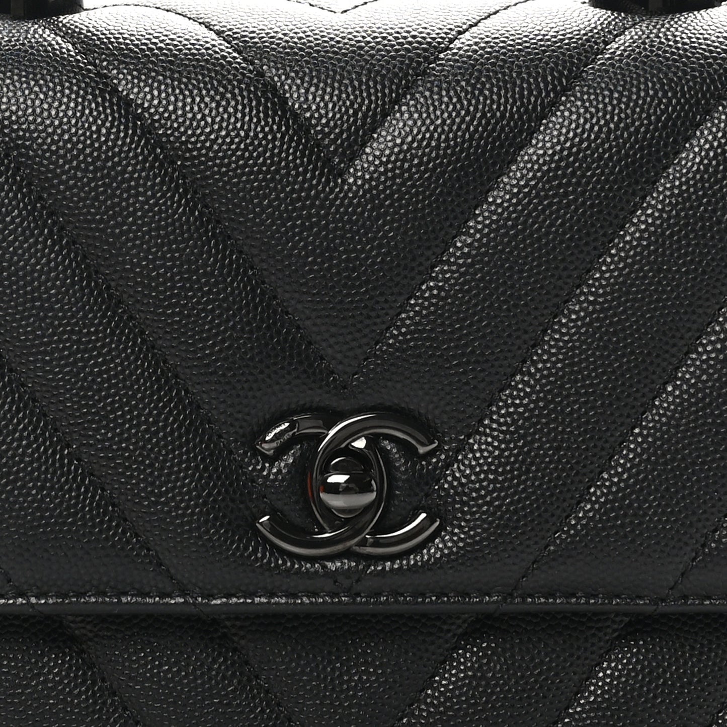 Caviar Chevron Quilted Mini Coco Handle Flap So Black