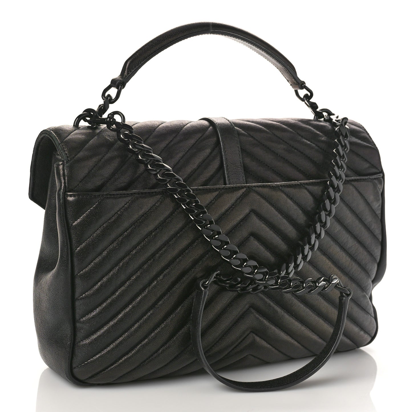Sheepskin Matelasse Chevron Monogram Monochrome Large College Satchel Black
