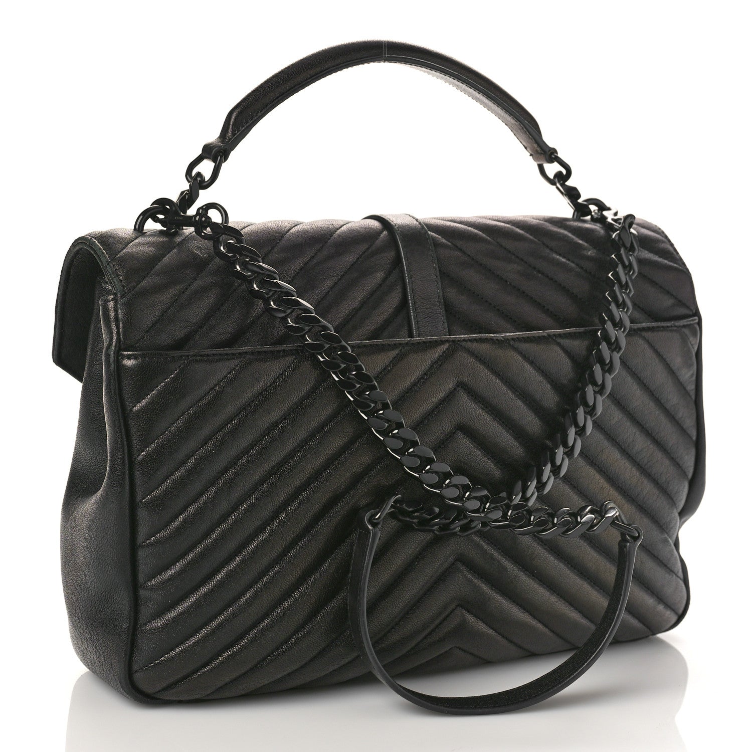 Saint Laurent Sheepskin Matelasse Chevron Monogram Monochrome Large College Satchel Black 3 of 12