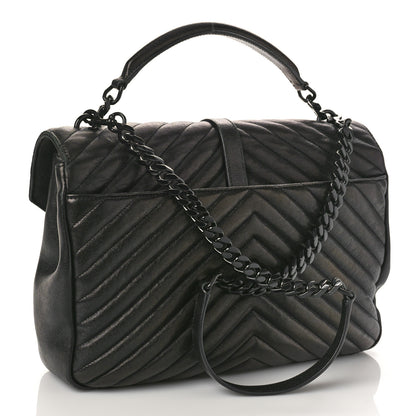 Saint Laurent Sheepskin Matelasse Chevron Monogram Monochrome Large College Satchel Black 3 of 12