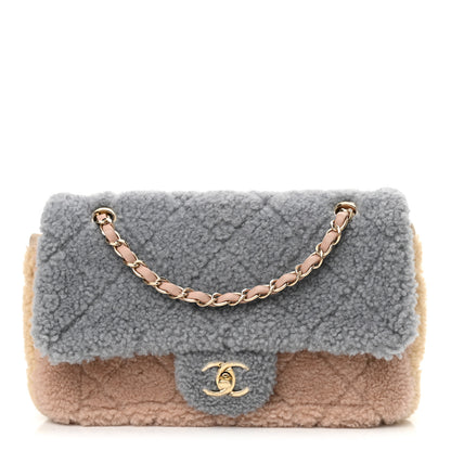 Chanel Shearling Sheepskin Single Flap Gray Pink Beige 1 of 11