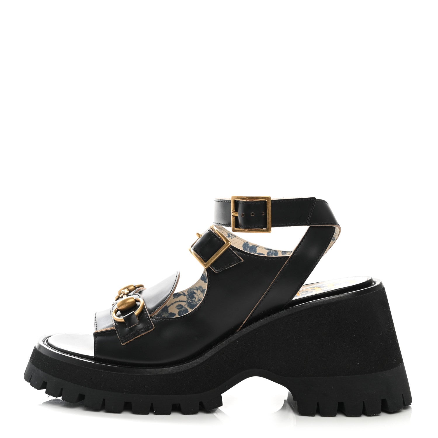 Gucci Cordovan Lux Womens Horsebit Mid-Heel Sandals 36 Black 1 of 7
