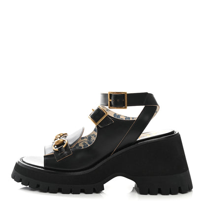 Gucci Cordovan Lux Womens Horsebit Mid-Heel Sandals 36 Black 1 of 7