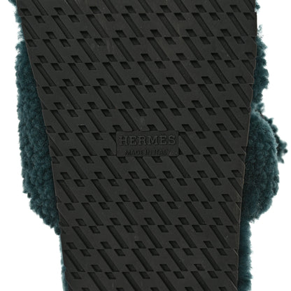 Hermes Woolskin Womens Chypre Sandals 37.5 Vert Anglais 6 of 11
