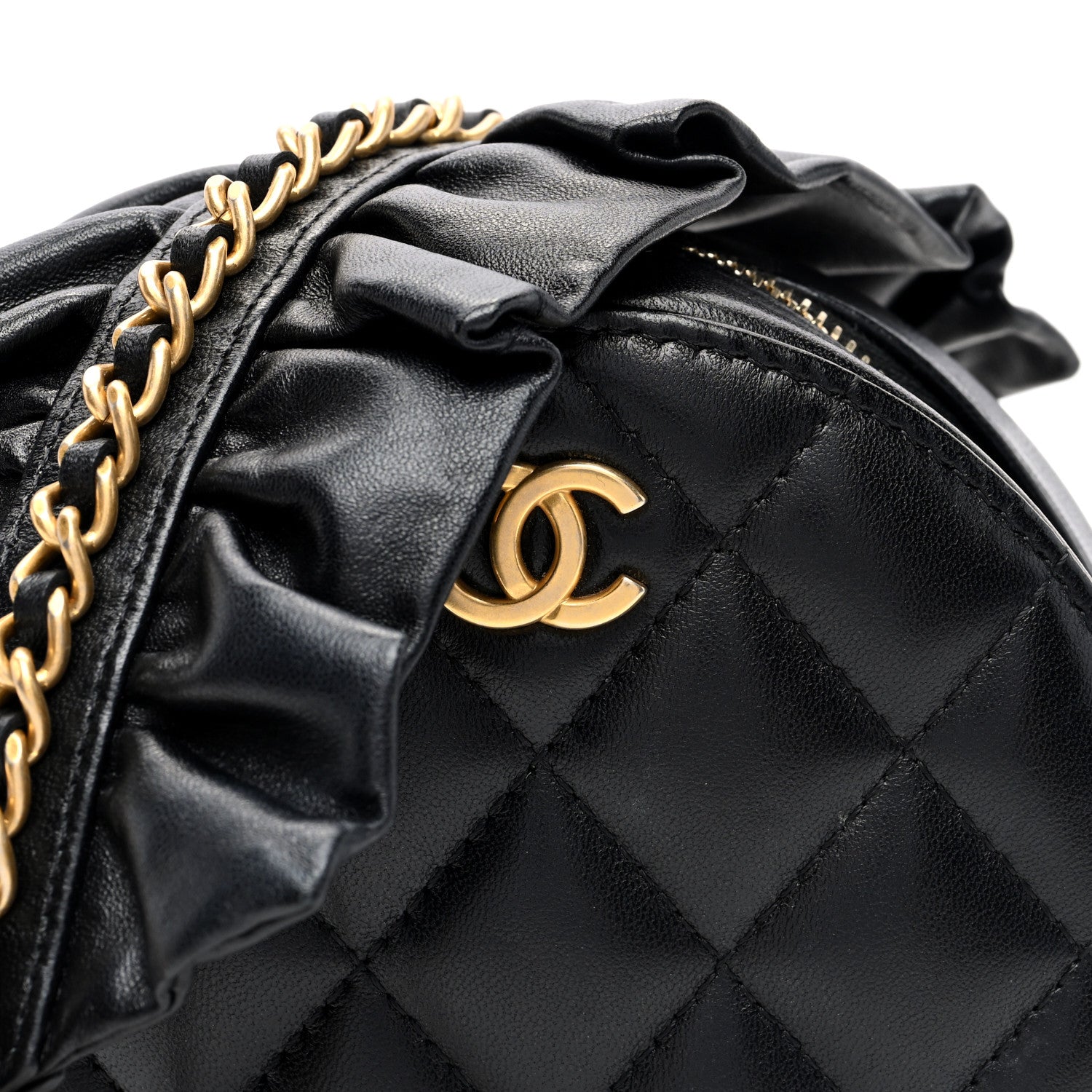 Chanel Lambskin Quilted Romance Round Clutch With Chain Black 8 of 10