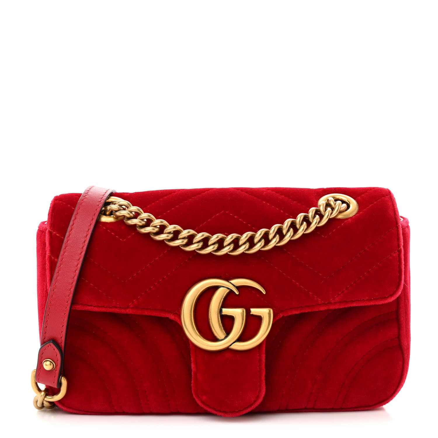 Gucci Velvet Matelasse Mini GG Marmont Shoulder Bag Hibiscus Red 1 of 11