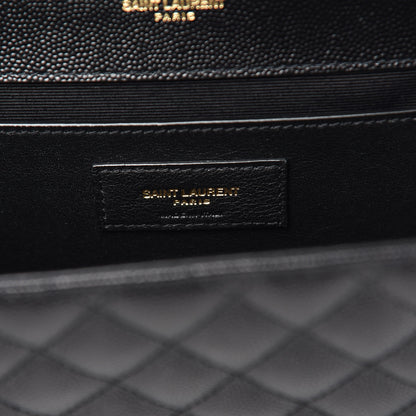 Saint Laurent Grain De Poudre Textured Mixed Matelasse Triquilt Medium Monogram Satchel Black 7 of 9