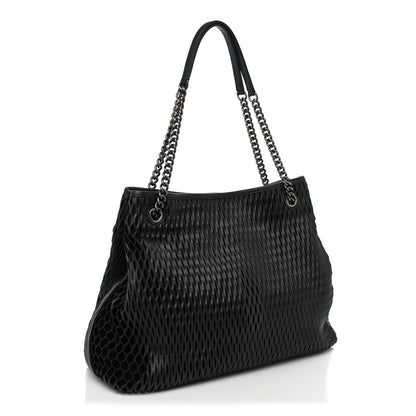 Chanel Calfskin Laser Cut Perforated CC Tote Black 3 of 15