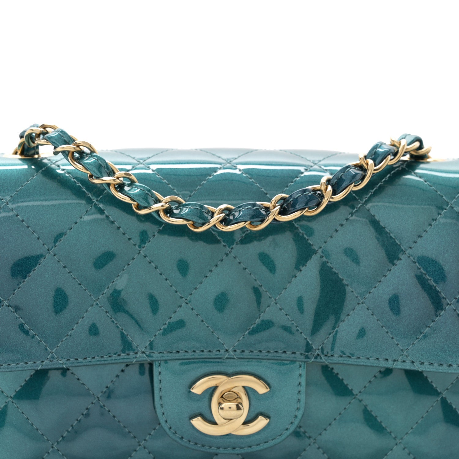 Chanel Shaded Patent Calfskin Quilted Mini Rectangular Flap Green Blue 8 of 11