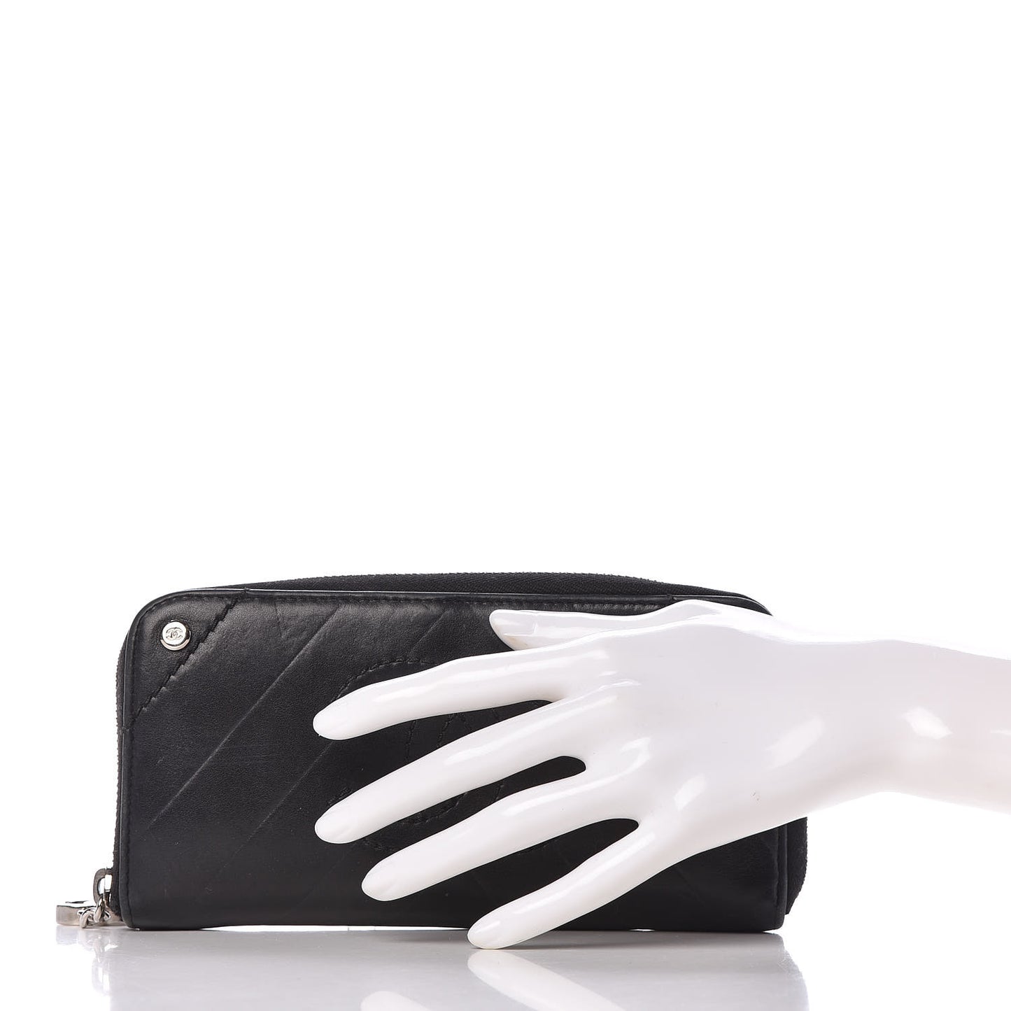 Lambskin Chevron Quilted CC Zip Around Wallet Black