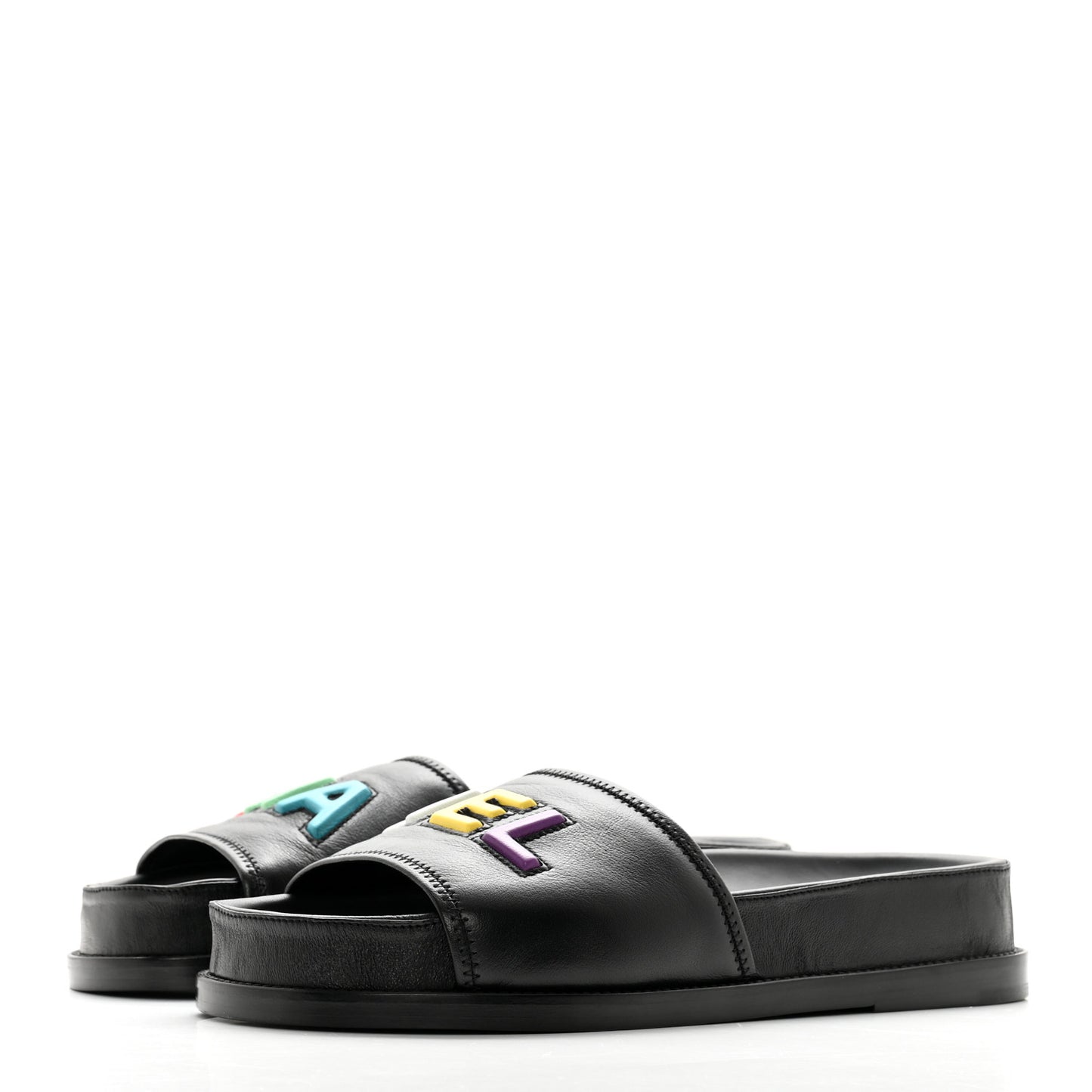 Lambskin Cha-Nel Mule Sandals 39.5 Black Multicolor