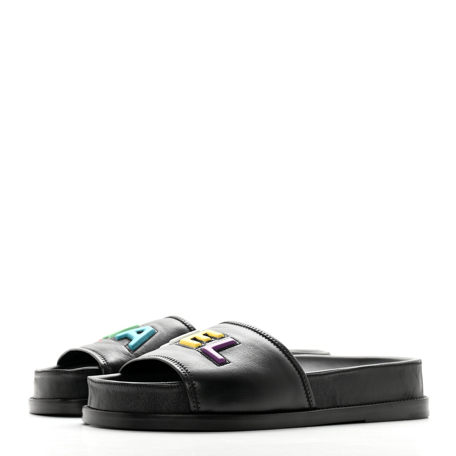 Chanel Lambskin Cha-Nel Mule Sandals 39.5 Black Multicolor 3 of 11