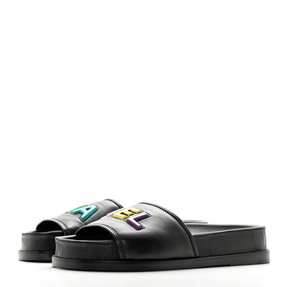 Chanel Lambskin Cha-Nel Mule Sandals 39.5 Black Multicolor 3 of 11