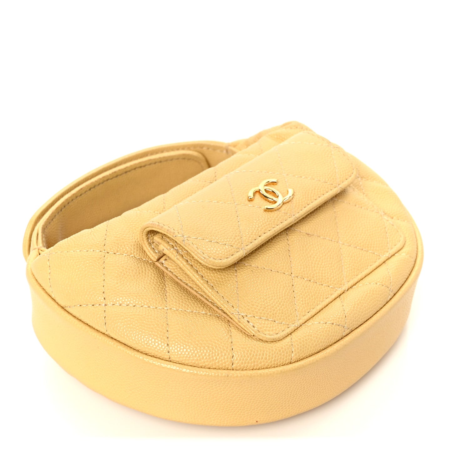 Caviar Quilted Polly Pocket Pouch Hobo Yellow