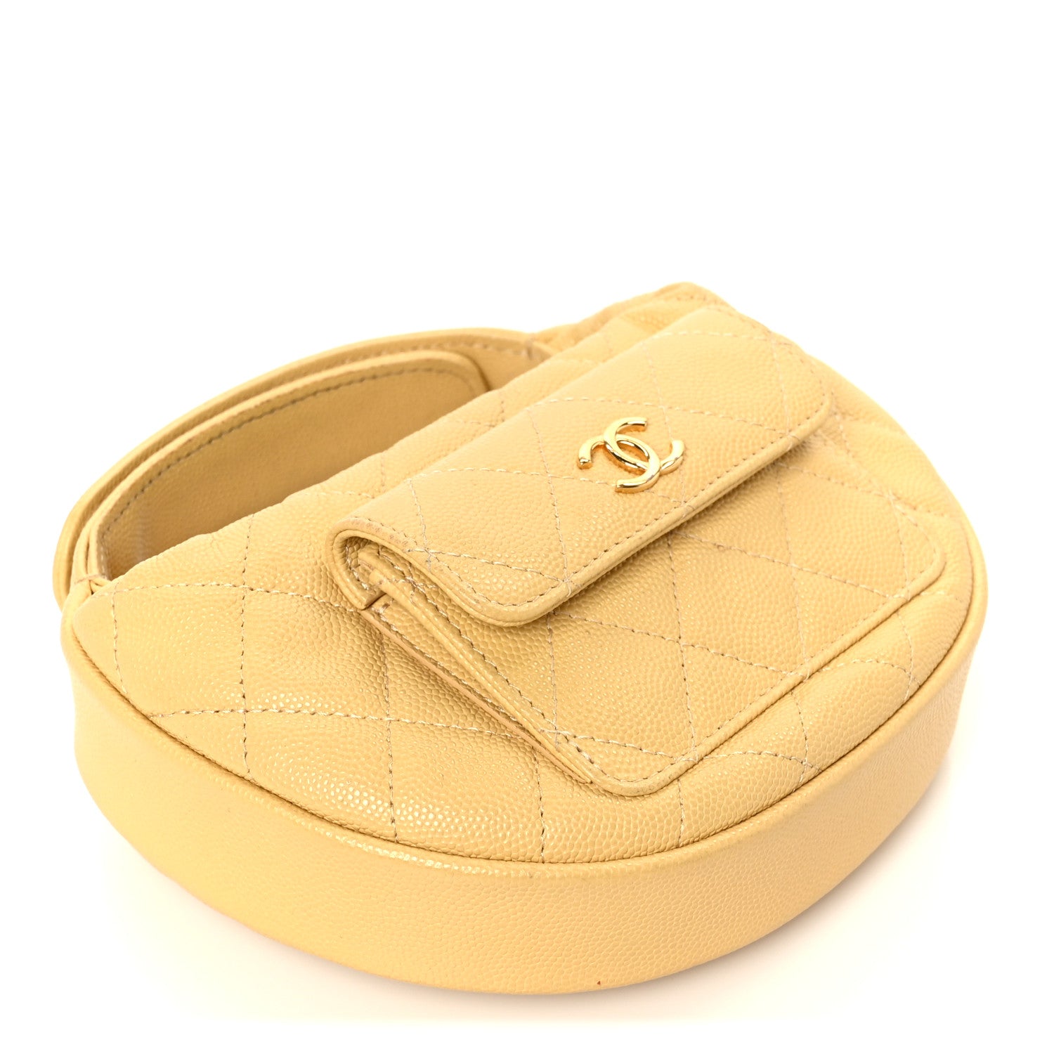 Chanel Caviar Quilted Polly Pocket Pouch Hobo Yellow 4 of 11