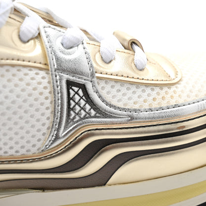 Chanel Fabric Laminated Calfskin Stretch CC Sneakers 38 White Gold Silver 10 of 11