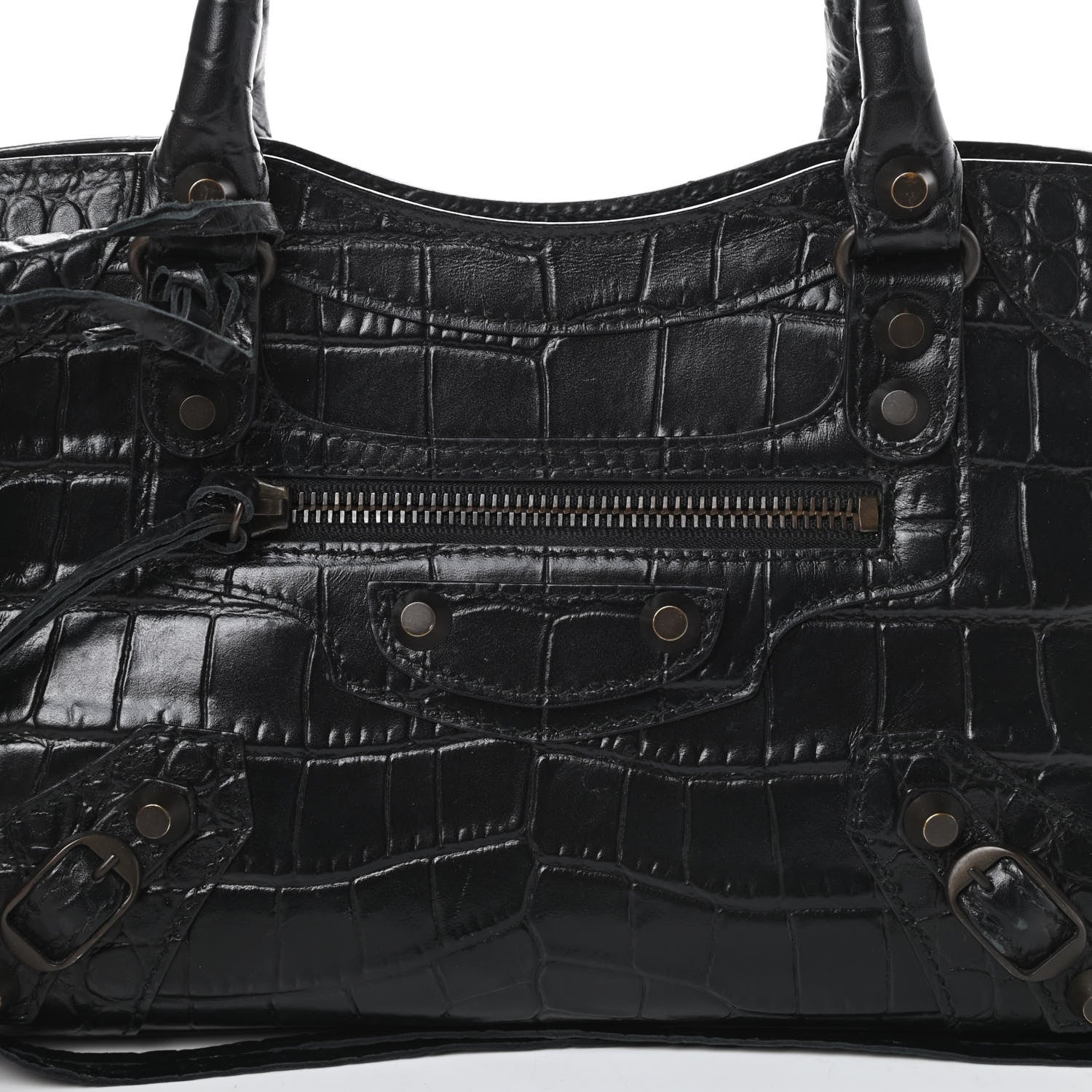 Balenciaga Calfskin Crocodile Embossed Classic Hardware Mini City Black 8 of 10