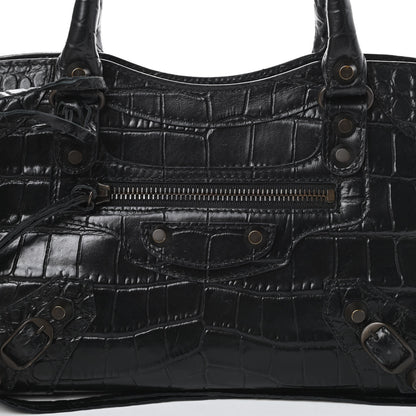 Balenciaga Calfskin Crocodile Embossed Classic Hardware Mini City Black 8 of 10