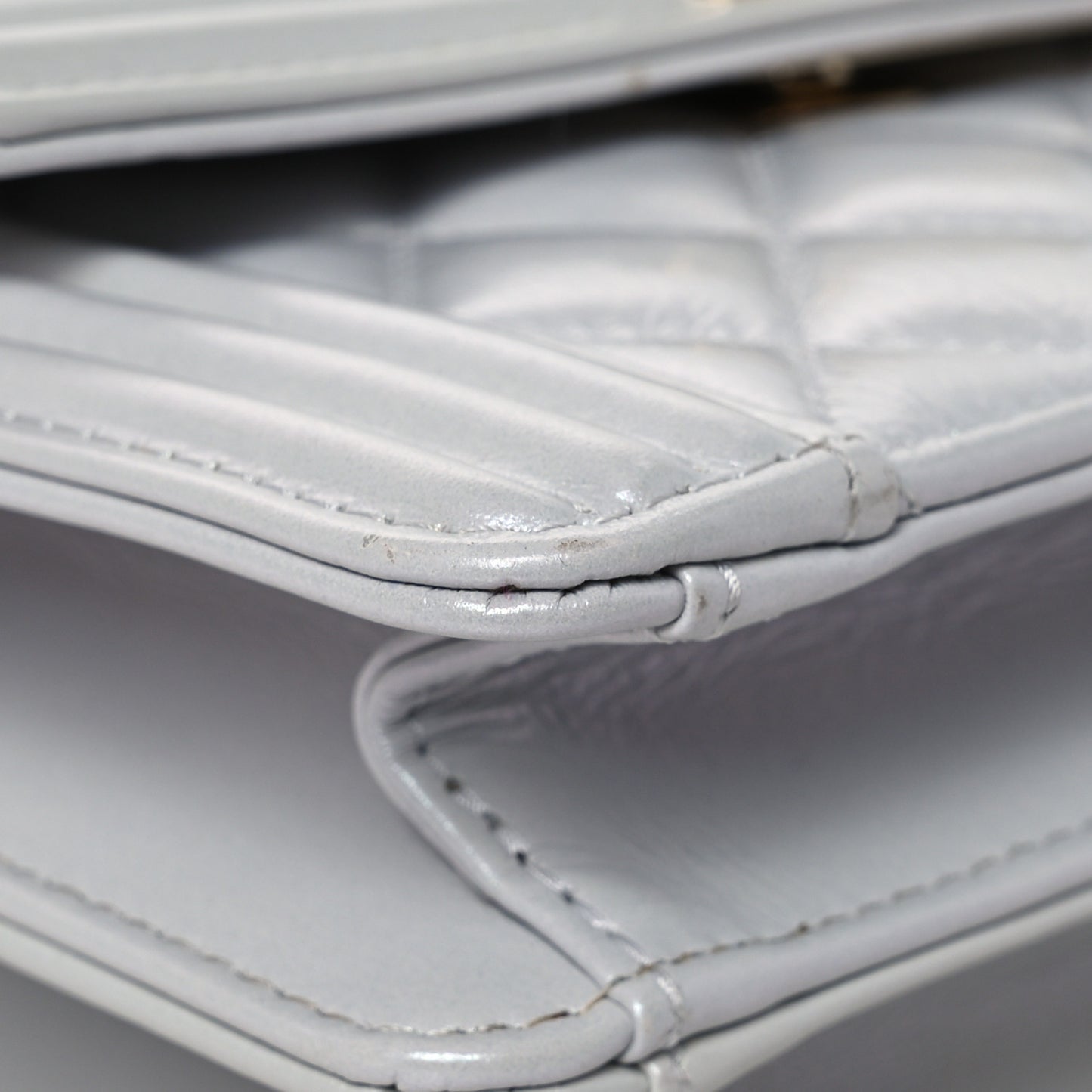 Iridescent Calfskin Quilted North South Boy Flap Light Grey