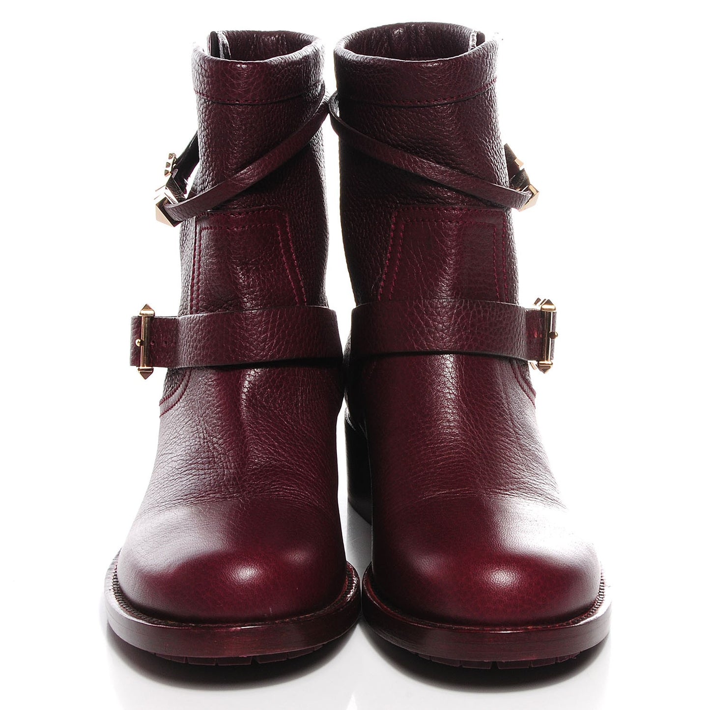 Pebbled Calfskin Rockstud Biker Boots 38 Rubin