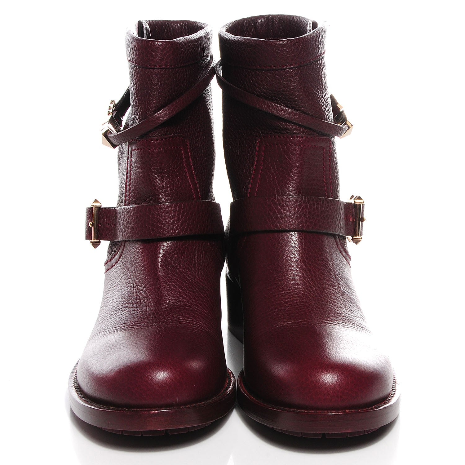 Valentino Garavani Pebbled Calfskin Rockstud Biker Boots 38 Rubin 2 of 8