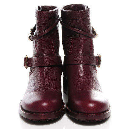 Valentino Garavani Pebbled Calfskin Rockstud Biker Boots 38 Rubin 2 of 8