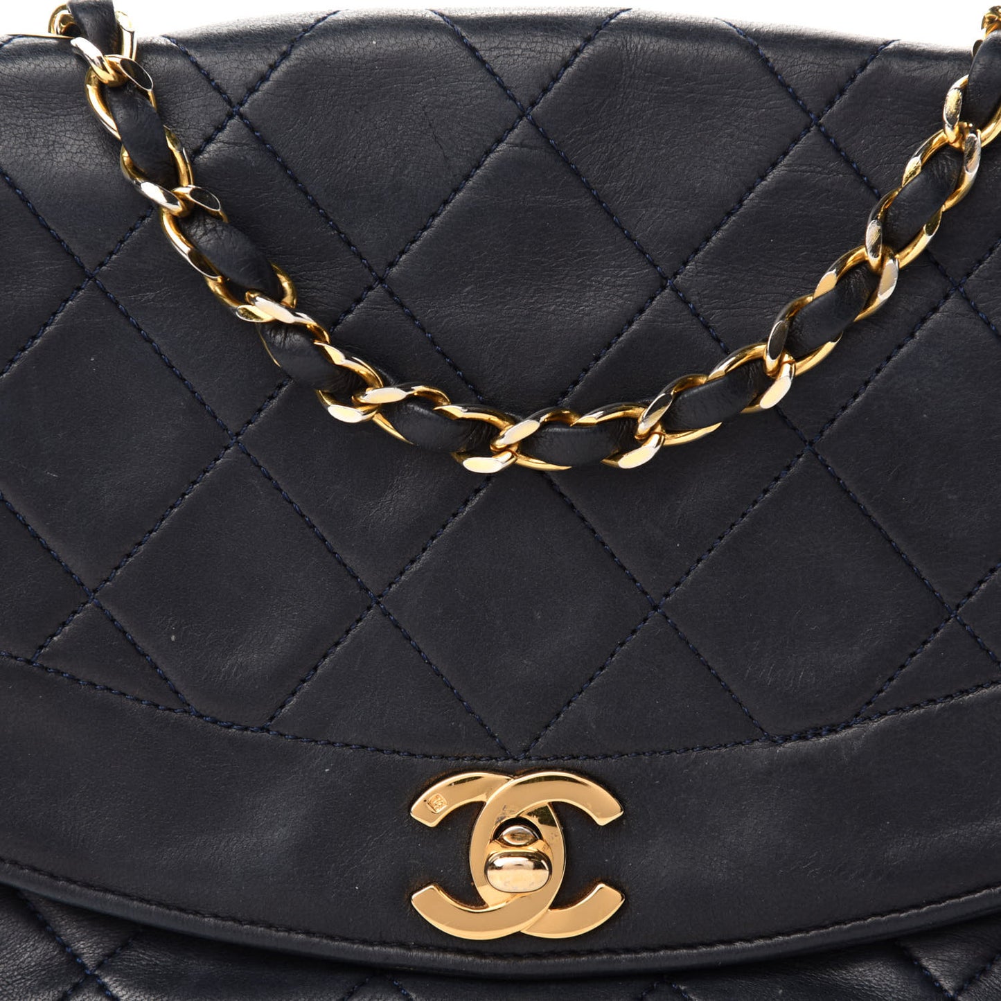 Lambskin Quilted Small Single Flap Bag Navy