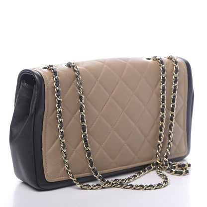 Chanel Calfskin Quilted Medium Graphic Flap Beige Black 3 of 10