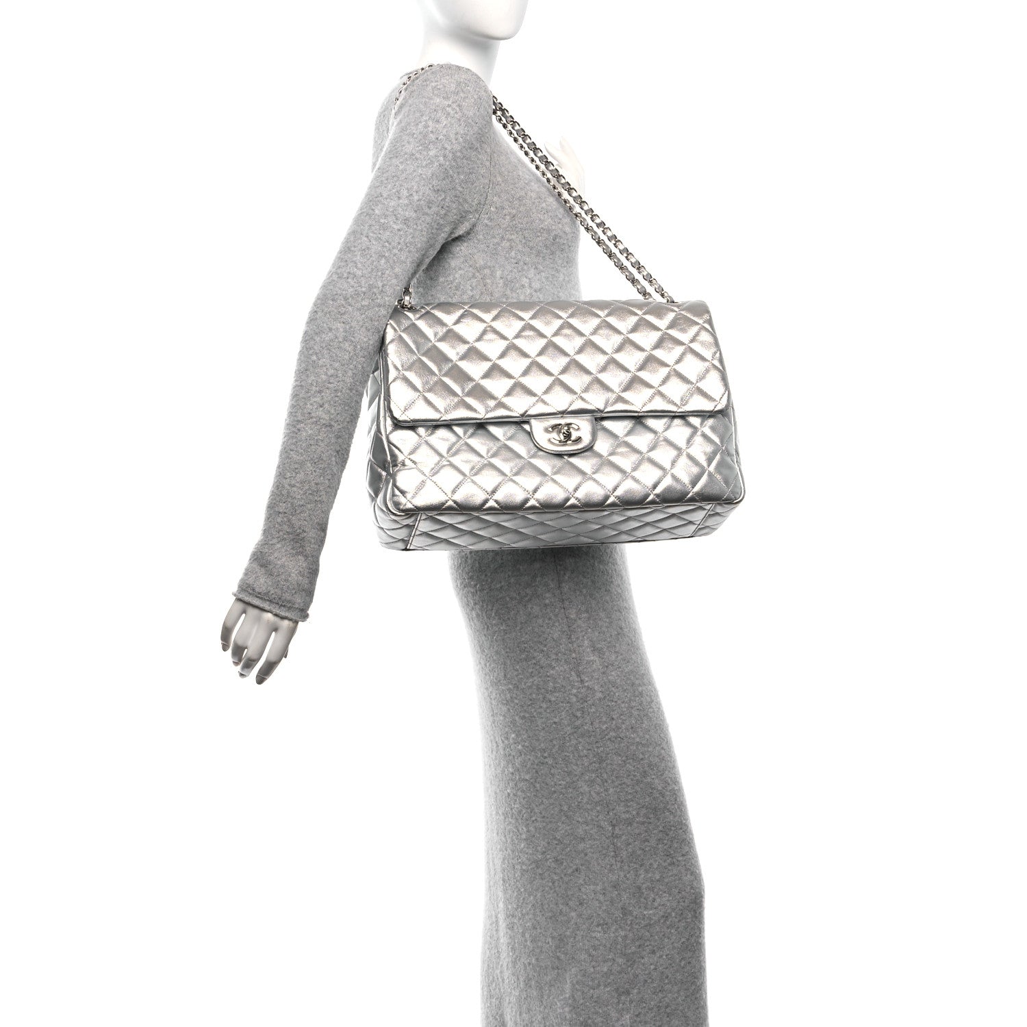 Chanel Metallic Lambskin Quilted XXL Travel Flap Bag Silver 2 of 10